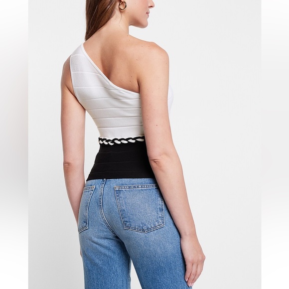 Limited Edition Body Contour Braided Color Block One Shoulder Sweater Tank - Picture 2 of 7
